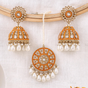 farheen pakistani kundan jhumki earrings with mangtika