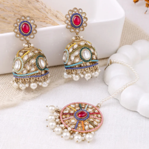 ruksana pakistani kundan jhumki earrings with mangtika